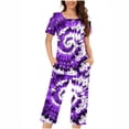 thumbnail image 2 of Viikei Women's Long Pajama Set Full Coverage Sleepwear,Women's Round Neck Short Sleeve Sleepshirt and Pants Sets Loungewear Pajamas with Pockets Purple XL, 2 of 5