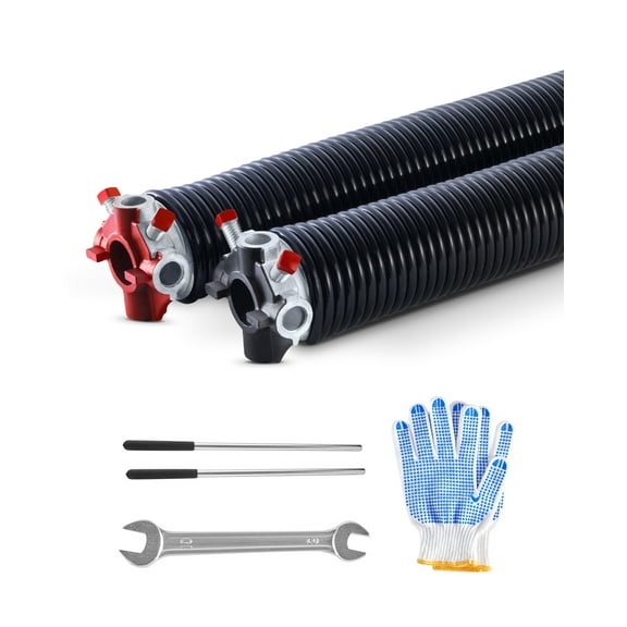 VEVOR Garage Door Torsion Springs, Pair of 0.250 x 2 x 35 in, 16000 Cycles, Electrophoresis Black Coated for Replacement, Garage Door Springs with Non-Slip Winding Bars, Gloves and Mounting Wrench