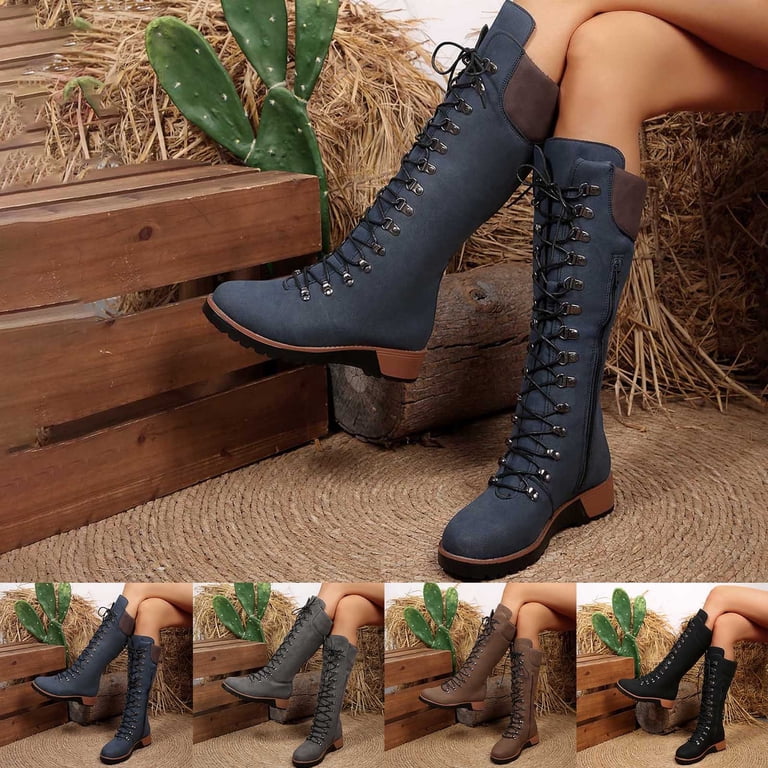 Aihuaihua Knee High Boots Women Goth Platform Long Boots Heel Lace