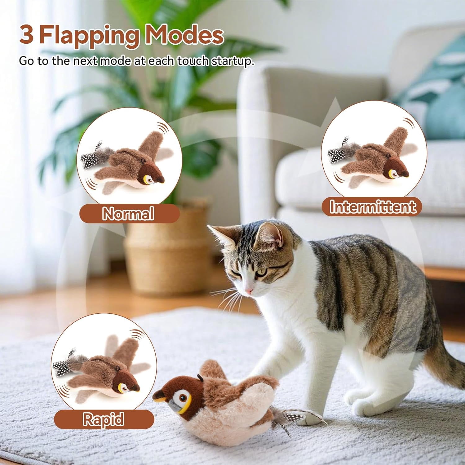 Flappy Bird Cat Toy, Simulated Chirping Bird Cat Toy Flapping Wings, Rechargeable，Interactive Catnip Toys for Indoor Kittens (No Flying)