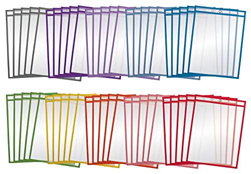TOYMYTOY Resuable Dry Erase Pockets Plastic Sheet Protectors Assorted Colors,6pcs 
