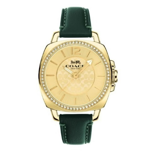 Coach 14503982 Boyfriend Gold Tone Dial Green Leather Strap Women's 34mm Watch