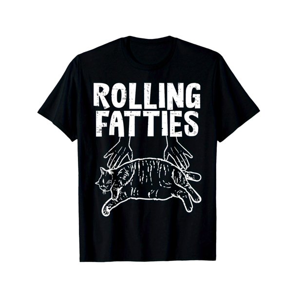 1pc Rolling Fatties Cat Graphic T-Shirt, Cotton Crew Neck, Short Sleeve, Regular Fit, Geometric Pattern, All-Season Casual Wear for Men & Women