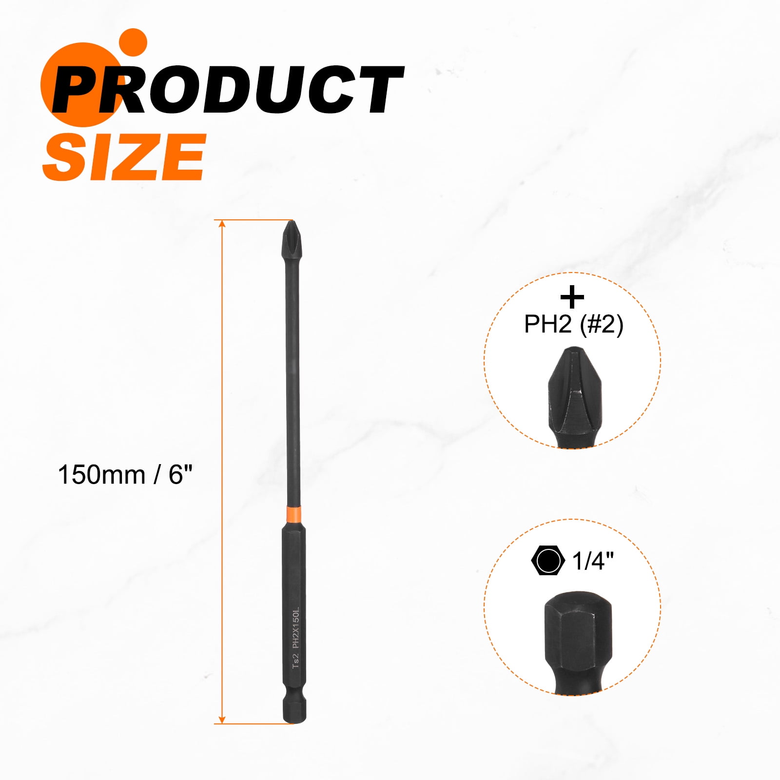 10pcs #2 Phillips Impact Screwdriver Bit PH2 1/4" Hex Shank 5" (150mm) Long Magnetic Cross Head Drill Bits S2 Steel Industrial Screw Driver for Impact Power Drivers, Black/Yellow