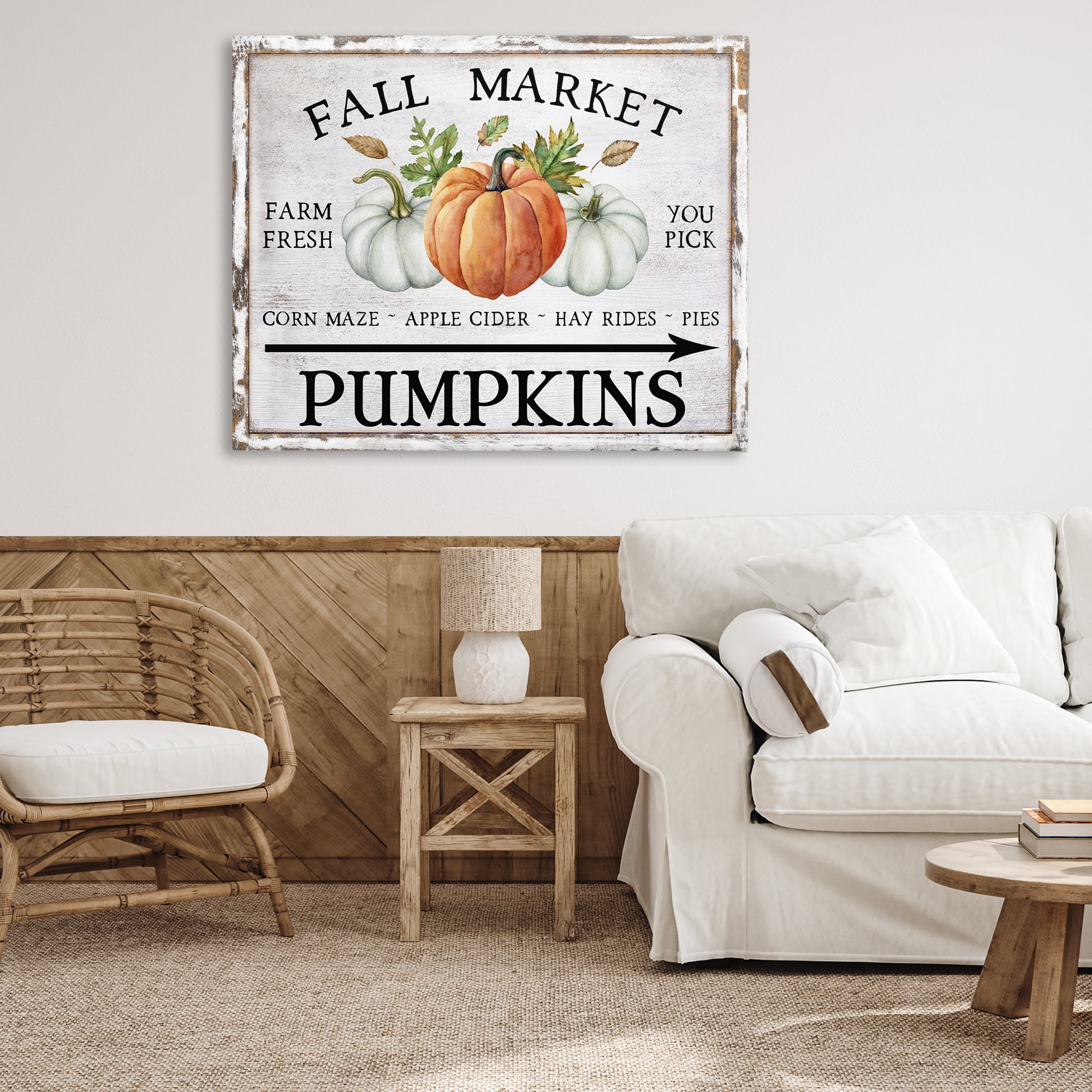 Stupell Industries Fall Market Pumpkins Holiday Painting Gallery Wrapped Canvas Art Prints Wall Art, 48 x 36