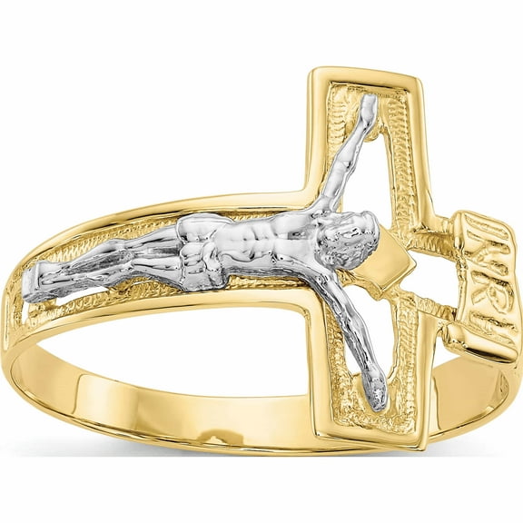 10K Two-Tone Crucifix Men's Ring (Size 10) Made In United States 10k3971