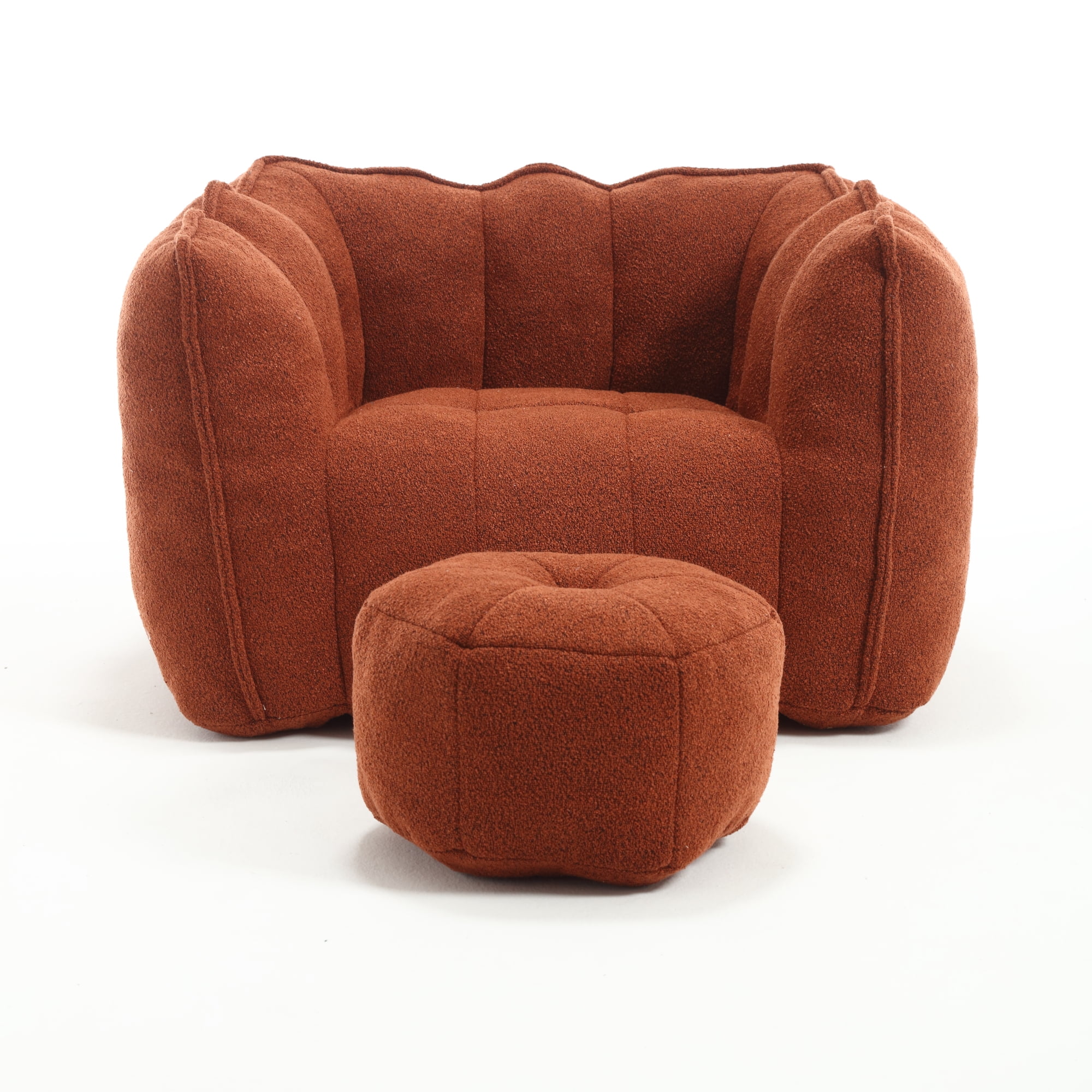Bean Bag Chair with Footstool, Soft Lightweight Filled Bean Bag Sofa Chair with High Resilient Foam, Chenille Adult Bean Bag Chair with Armrests for Adults to Game, Read, Watch TV, Red Brown