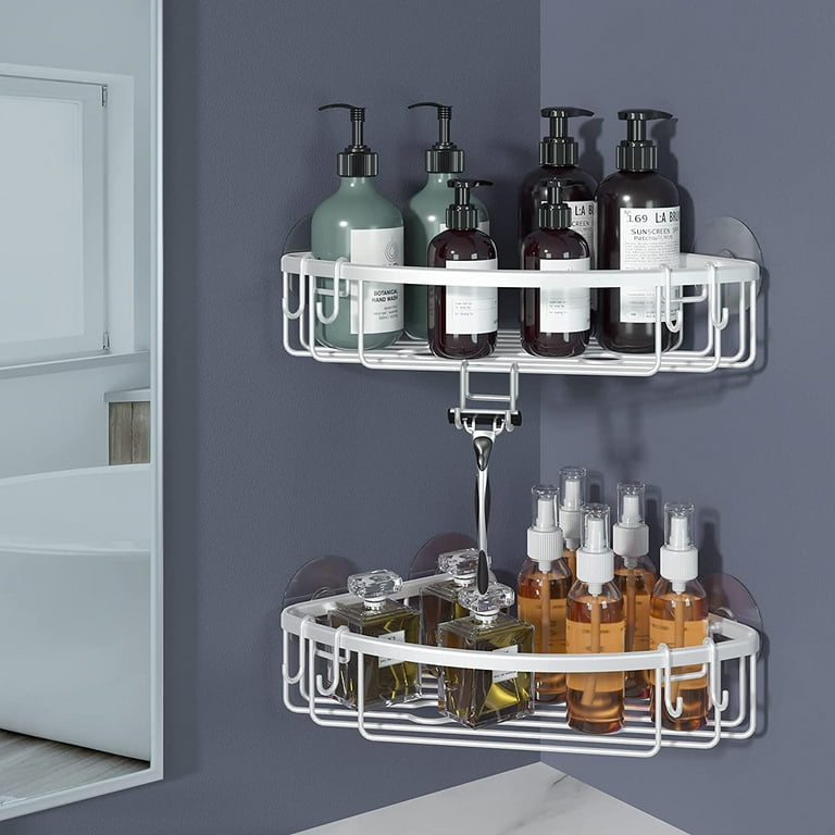 TBM Bathroom Corner Storage Shelf / Self Adhesive Bathroom Storage  Organizer With Hooks / Shower Caddy Rotatable 