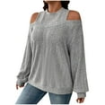 thumbnail image 4 of WREESH Womens Fashion Sweatshirt Casual Crewneck Sweatshirt Solid Color Pullover Loose Fit Long Sleeve Tops Off Shoulder Pullover Comfortable Shirt Gray, 4 of 8