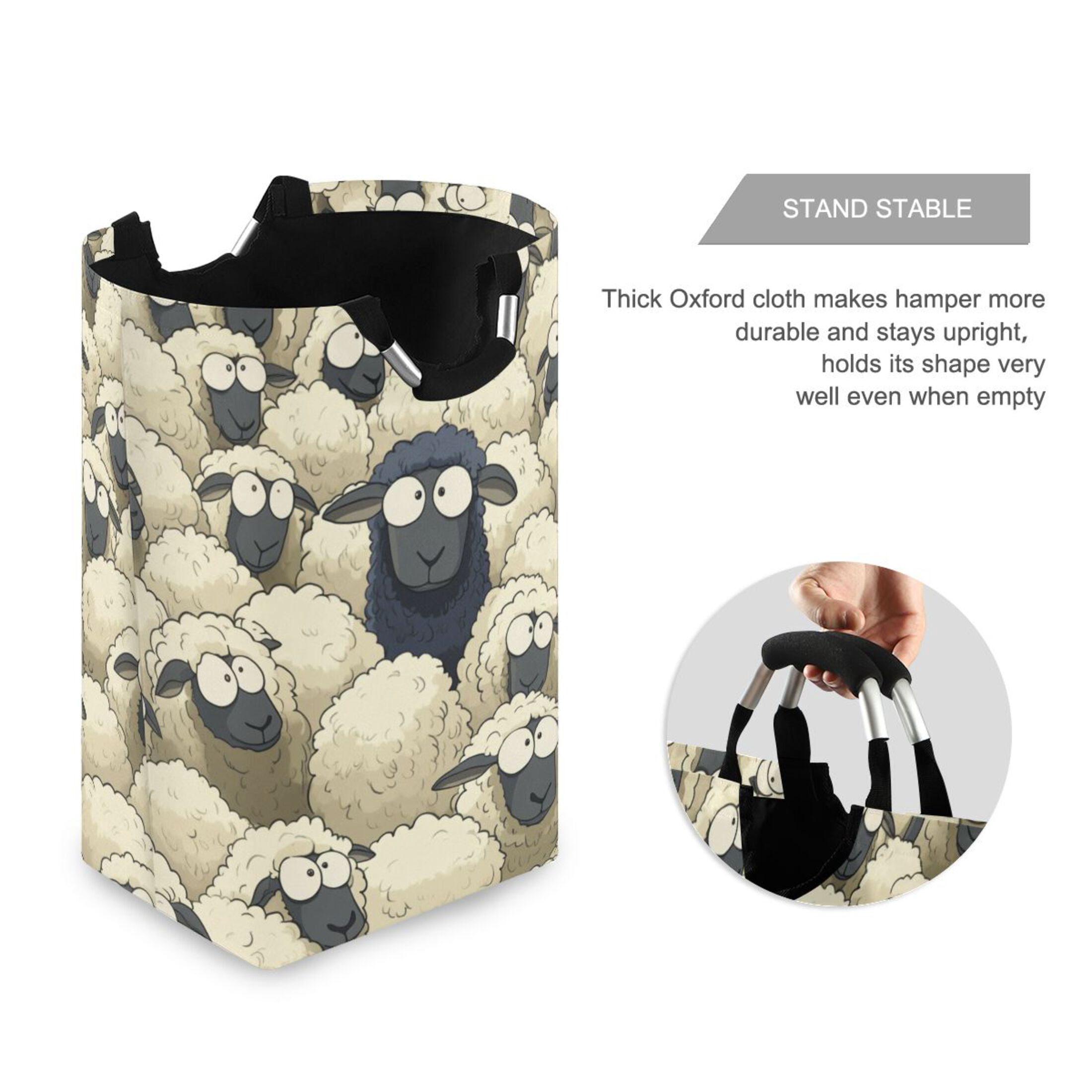 Black Sheep in A White Sheep Laundry Basket with Handles 50L Collapsible Laundry Hamper for Bathroom Bedroom Laundry Room