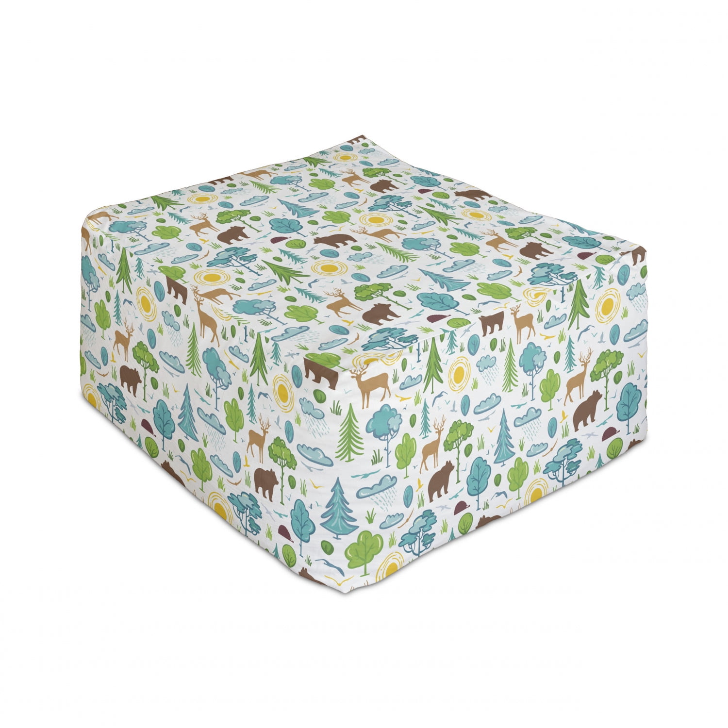 Animals Rectangle Pouf, Repeating Nature Themed Demonstration of