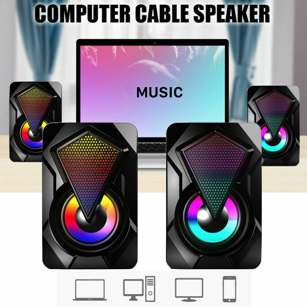Details about   2pcs RGB LED USB Wired Computer Mini Speakers Stereo Bass For PC Desktop Laptop 