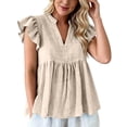 thumbnail image 3 of Msgweeeg Womens Blouses Dressy Casual Short Sleeve V Neck T Shirts for Women Solid Color Loose Fit Summer Breathable Womens Going out Tops for Everyday Casual Wear, 3 of 7