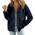 thumbnail image 2 of CUZIBR Women Casual Jacket Flower Quilted Plus Size Long Sleeve Breasted Lapel Double Solid Color Tops With Pocket Loose Fit Outwear,Navy,M, 2 of 6