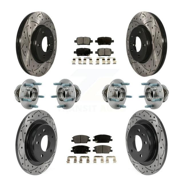 Transit Auto Front Rear Hub Bearing Assembly Coated Disc Brake Rotor and Semi-Metallic Pad Kit (10Pc) for Car Chevrolet Equinox GMC Terrain with 300mm Diameter - Left Right Side KBB-127034