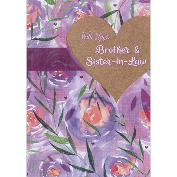 Designer Greetings Earthtone Heart Over Large Circular Pink and Purple Flowers Easter Card for Brother and Sister-in-Law