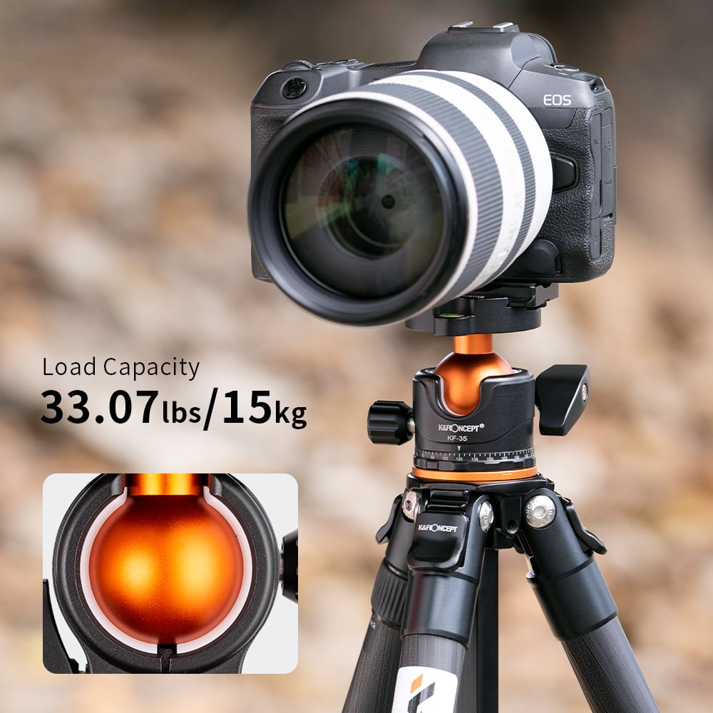 K&F CONCEPT 70"/1.7m Carbon Fiber Porfessional Lightweight Camera Tripod for DSLR Camera//Phone, Travel Tripod for Camcorder,15kg/33.07lbs Load,360 Degrees Ball Head