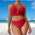 thumbnail image 4 of Ashirexll Women's Bikini Swimsuits Ruched Deep V High Waisted Two Piece Bikinis Solid Color Casual Beach Swimwear, 4 of 7