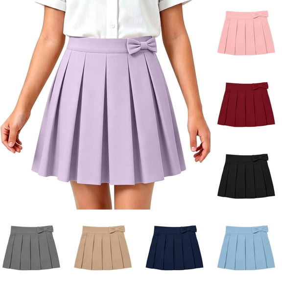 Diufon Girls Uniform Skirts Kids High Waist A-line School Skirts Cotton Pleated Bowknot Mini Skorts for Dance