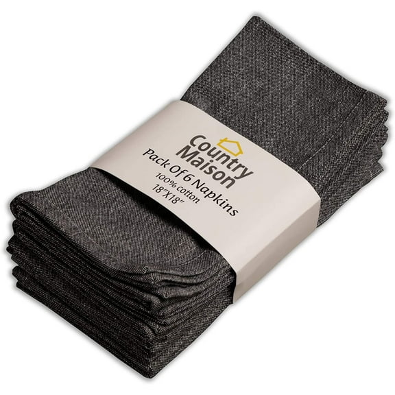 Cloth Napkins | Pack of 6 Dinner Napkins | 18”X18” | 100% Cotton | Table Napkin Chambray | Black