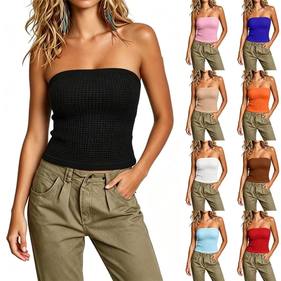 Juesizh Tube Tops for Women Backless Summer Tops Outdoor Comfy Solid Color Sleeveless Bandeau Tops, S-2XL