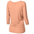 thumbnail image 2 of Thanth Womens Dolman Sleeves V-Neck Solid Shirring Drape Basic Tunic Top, 2 of 4