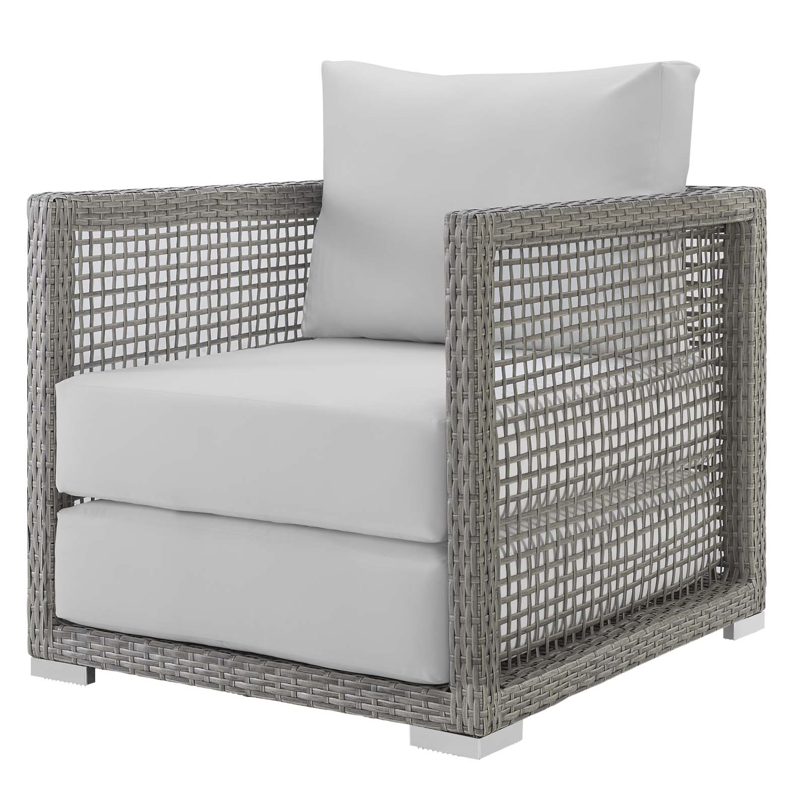 Contemporary Modern Urban Designer Outdoor Patio Balcony Garden Furniture Lounge Chair and Coffee Side Table Set, Rattan Wicker Fabric, Grey Gray White - image 5 of 8
