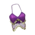 thumbnail image 1 of Traje de danza del vientre con top corto de lentejuelas, sujetador con lentejuelas para fiestas en clubes y mujeres adultas. Púrpura, 1 of 9