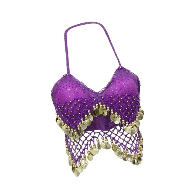 Traje de danza del vientre con top corto de lentejuelas, sujetador con lentejuelas para fiestas en clubes y mujeres adultas. Púrpura