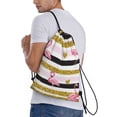 thumbnail image 3 of Drawstring Backpack - Gold Glittering Hearts and Flamingos Splash Proof Small Drawstring Gym Bag for Women Men, Cinch Sports String Bag Backpack for Travel Swimming Beach, 3 of 8