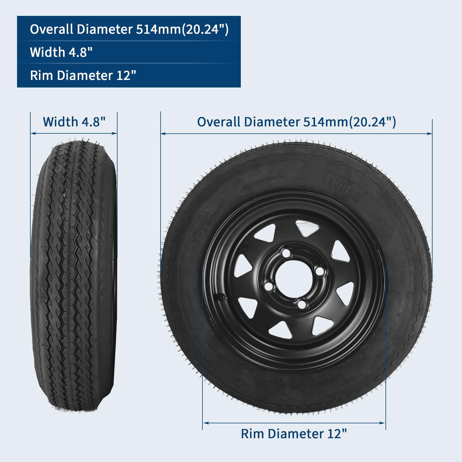 ExpanseEcho 2-Pack Trailer Tire and Wheel Assembly 4.80-12, 4-Lug, 4" Bolt Pattern, 12-Inch Wheels