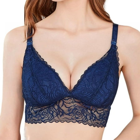 

Spdoo Nursing Bras for Breastfeeding Women Lace Sexy Nursing Bras Floral Bralette Blue 38B