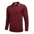 thumbnail image 3 of COOFANDY Men's Knitted Polo Shirt Half Zip Sweater Long Sleeve Casual Vintage Sweatshirt Lightweight Striped Golf Tops, 3 of 9