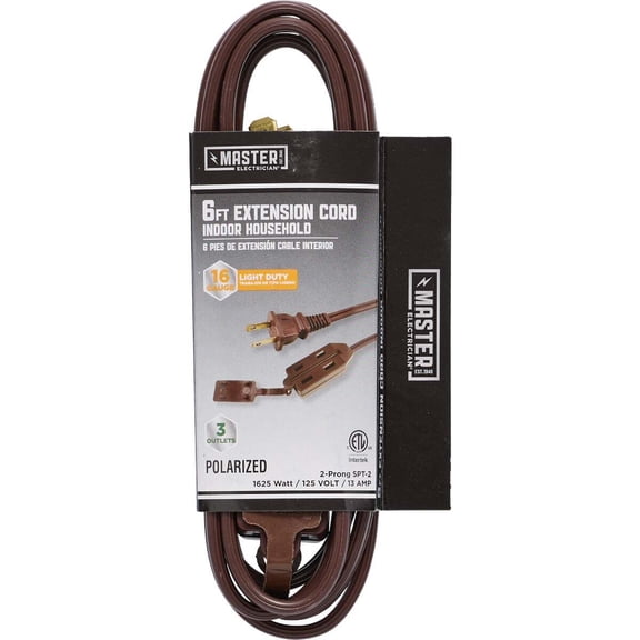 Woods Cube Tap Extension Cord - 3 Outlets, SPT-2, Vinyl, Indoor - 6 Ft, Brown