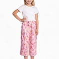 thumbnail image 4 of Girls Wide Leg Pants Gradient Heart Print Elastic Waist Loose Fit Cotton Culottes Casual Summer Trousers for Girls, Pink, Sizes 4-5, 4 of 6