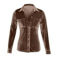 thumbnail image 4 of Womens Vintage Velvet Top Fall Fashion Casual Long Sleeve Button Down Shirts Going Out Dressy Business Work Blouses with Pockets, 4 of 5