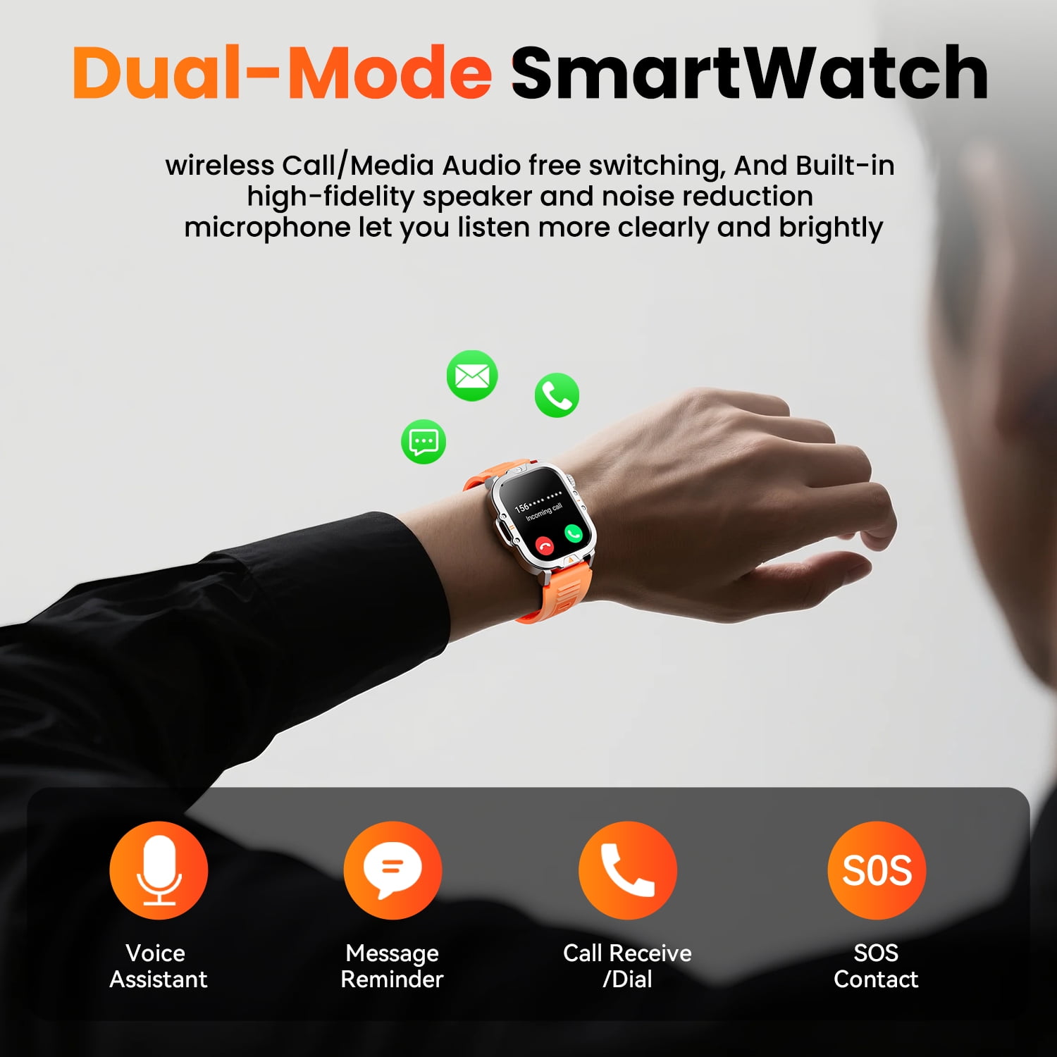 Smartwatch for Men with Fitness Tracker, 2.01-inch Answer/Make Calls/100+ Sport Modes, IP68 Waterproof, men's Military Smartwatch compatible with Android IPhone Devices (Orange)