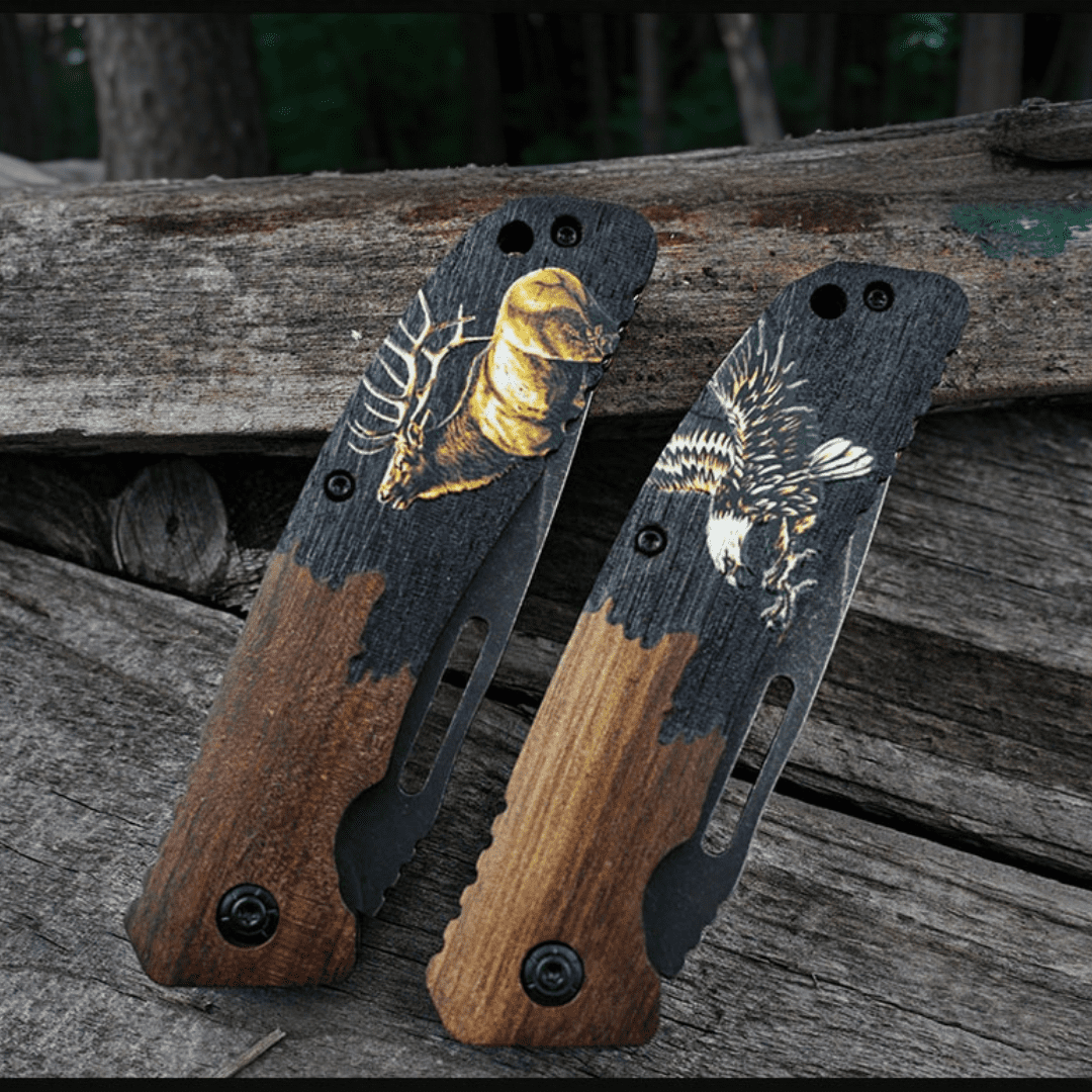 Pocket Folding Knife 3.3" 7Cr14MOV Steel Blade,Walnut Wood Handle.