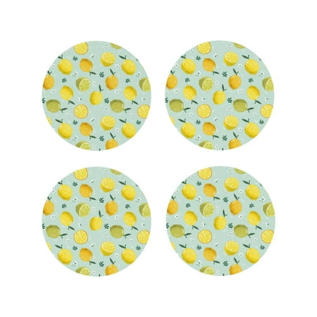 

Drink Coasters Set of 4 Funny Lemon Flowers Leather Coasters for Coffee Table Protector Heat Resistant Cute Coasters for Home Decor Housewarming Gifts Bar Kitchen 4 Inch Round Shape