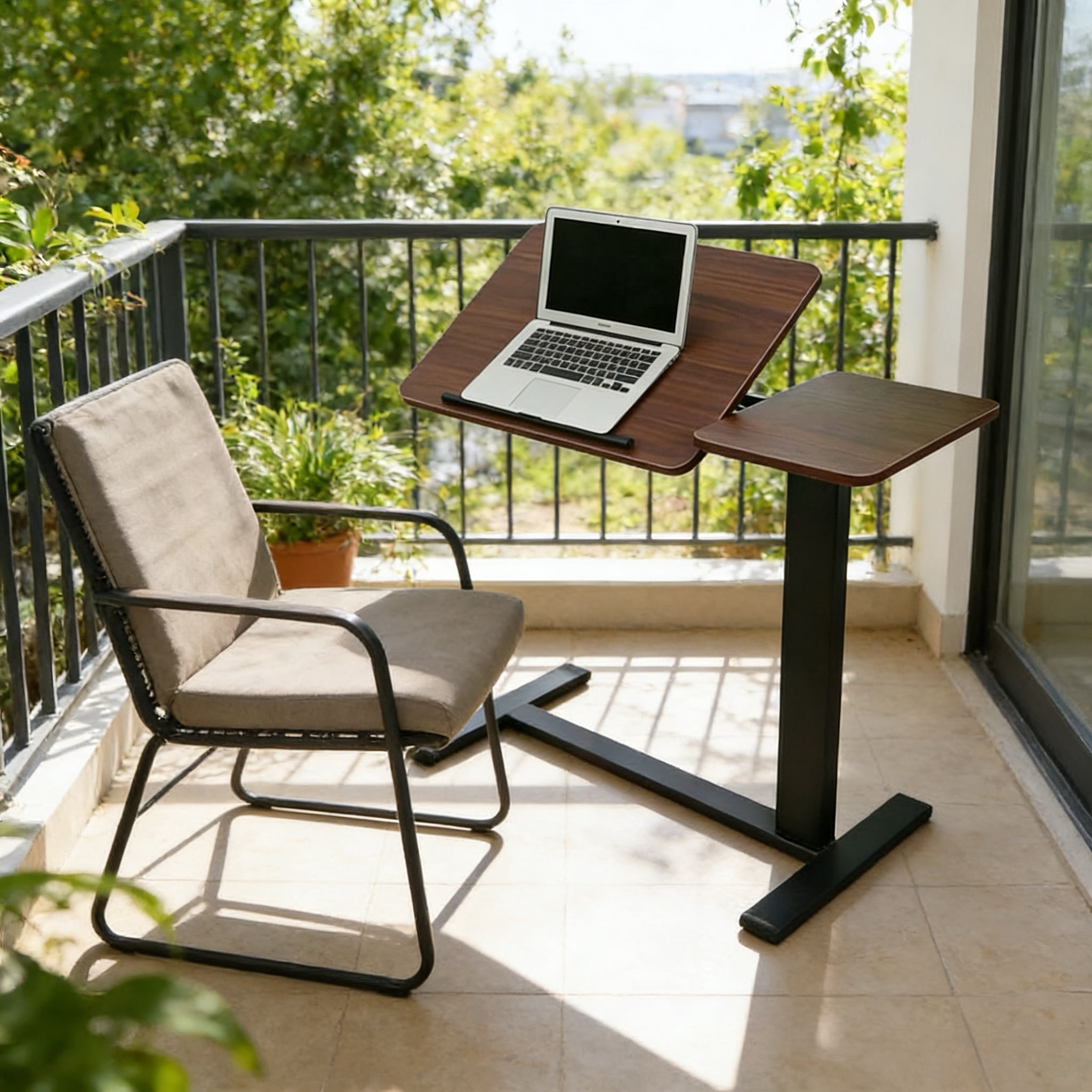 Mobile Adiustable Standing Desk, Walnut