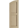 thumbnail image 2 of Ekena Millwork 18"W x 76"H (70" Low Side) Timberthane Knotty Pine Two Equal Flat Panel w/Elliptical Top Faux Wood Shutters (Per Pair), Primed Tan, 2 of 6