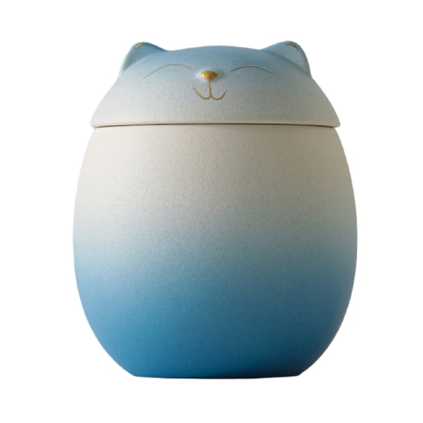 Toystoory Tarros de té de cerámica con forma de gato, cerámica resistente y duradera, portátil, de amplia aplicación, a prueba de humedad Organizadores de utensilios de cocina azul y blanco 500ml