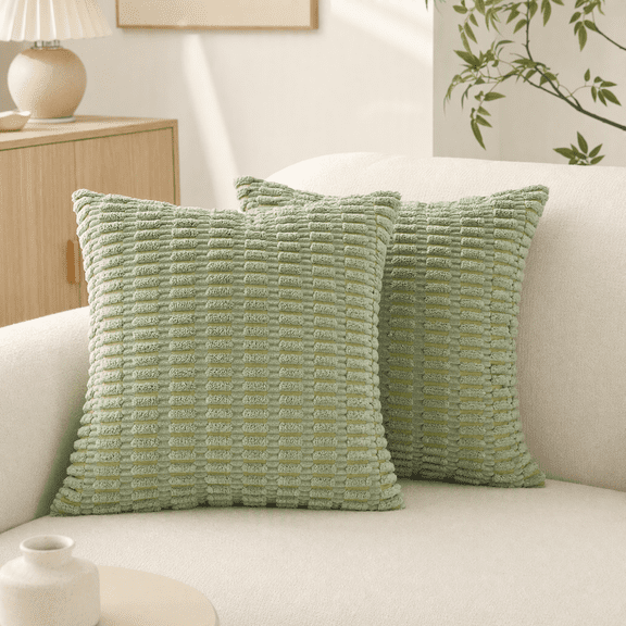 Throw Pillow Covers 18×18 2 Pack Striped Corduroy Decorative for Couch Living Room Bed Green