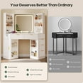 thumbnail image 6 of Afuhokles Corner Vanity, with LED Lights, 5 Drawers and Charging Station, Fluted Wood Makeup Vanity Desk with Mirror, Cabinets, Shelves, Drawers, White, 6 of 9