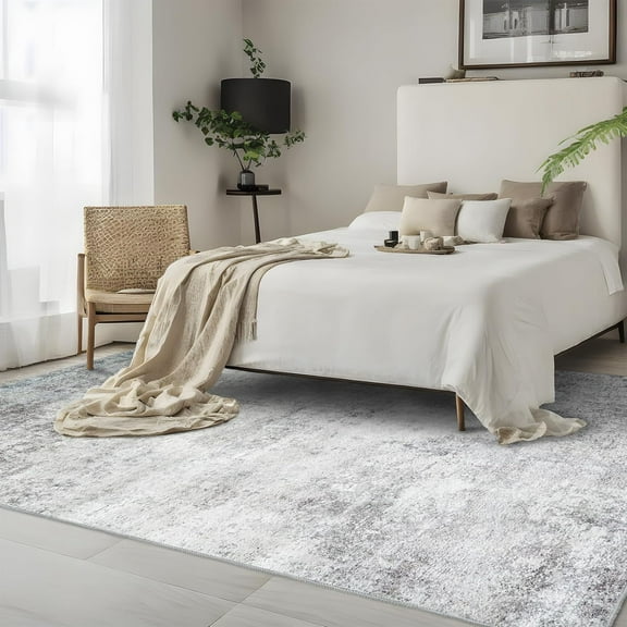 Washable 3x5 Abstract Area Rug - Large Living Room Area Rugs Modern Stain Resistant Indoor mat for Bedroom Dining Room Non Slip Rubber Backing Thin Super Soft Room Decor Floor Carpet 3X5 Grey