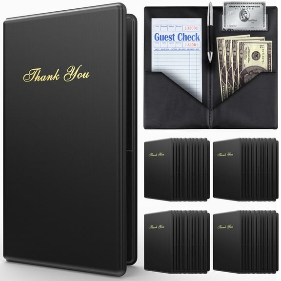 Check Presenters for Restaurants – 40 Pack Guest Check Card Holder- Black with Gold Thank You Imprint- Bill Book Restaurant Supplies 5.5’’ x 10’’ (40 Pack)