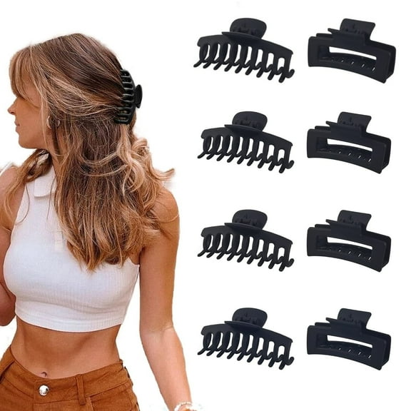 LQQBOX 8 Pcs Hair Claw Clips For Women - Big 4.33 Inch Banana Hair Clips, Plastic Claws For Thick, Thin, Long Hair, Cute Accessory For Girls (Black)