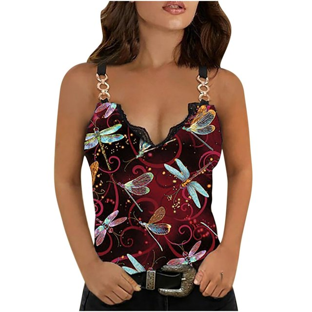 CHUANK Ichuanyi Blouse à Imprimé Sans Manches à Col en V pour Femmes, Décontractée, Ample, à Fermeture Éclair
