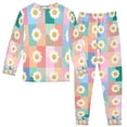 thumbnail image 2 of FORMRS Long Sleeve Top and Pants Pajama Set for Niños 2-Piece Sleepwear, Sizes 18M-8Y, Pink Checkered Daisy, 2 of 6