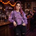 thumbnail image 3 of Women's Halloween Graphic Crewneck Sweatshirt, Hello Darkness My Old Friend Print Long Sleeve Pullover, Vintage Washed Casual Sweatshirt Top for Halloween Daily Wear 10-Multicolor XL, 3 of 4
